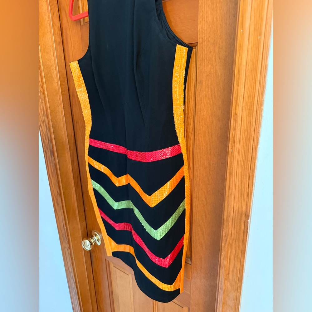 Cache Black Dress with Chevron Accents